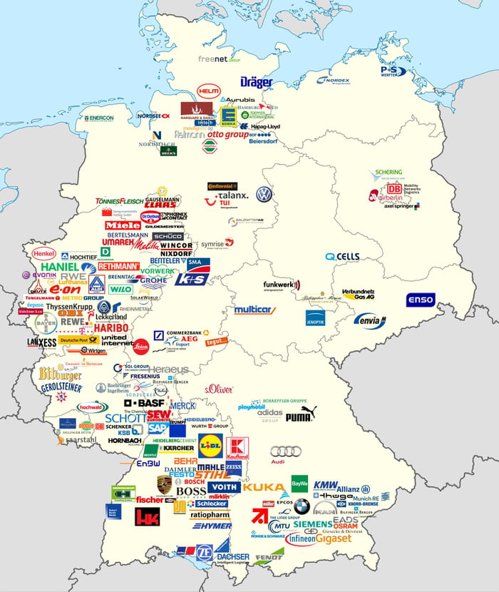 Map of main German companies headquarters