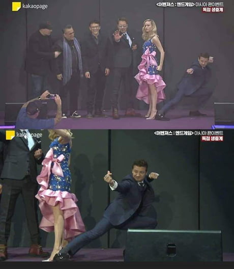 Jeremy Renner taking a photo with Avengers Endgame directors & casts at  South Korea. - 9GAG