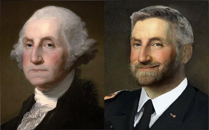 Modern hairstyle and beard on George Washington