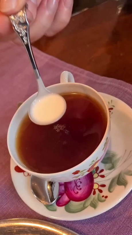 Cold milk into hot tea