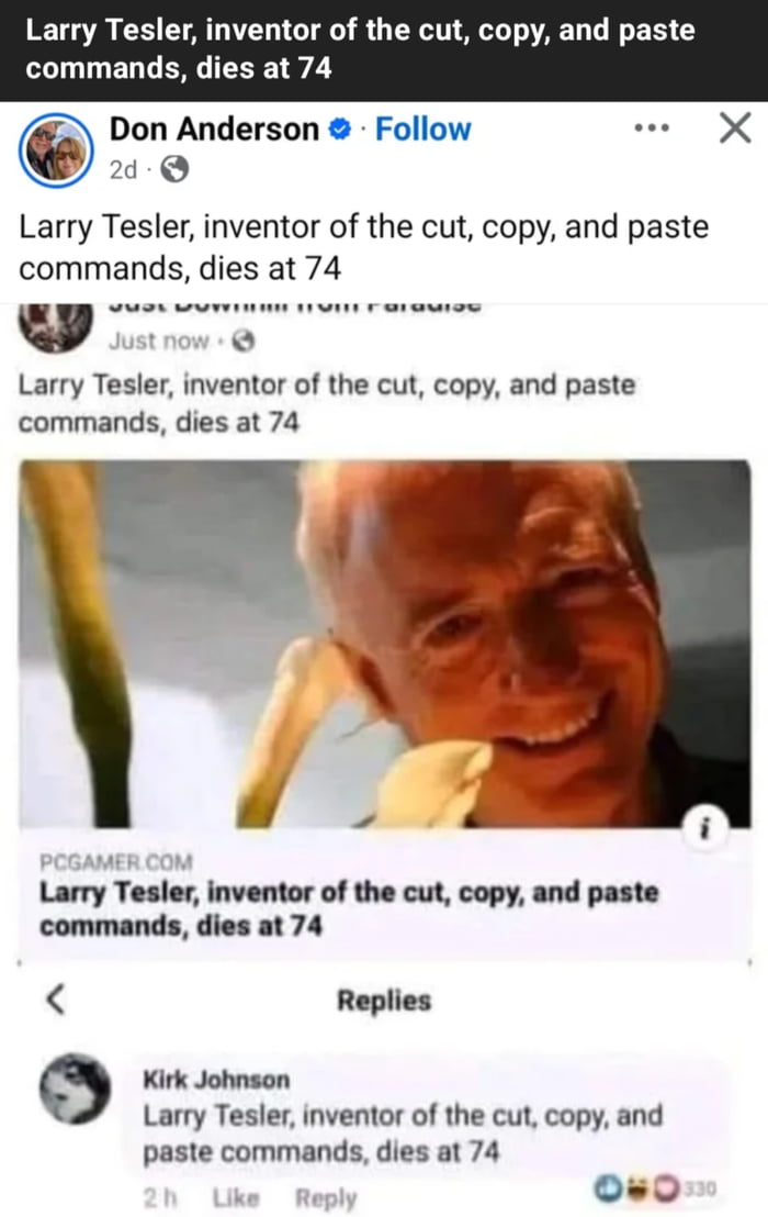 Larry Tesler, Inventor of the cut, copy, and paste commands, dies at 74 ...