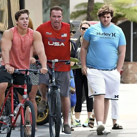On The Left Is Arnold Schwarzenegger With His Son Joseph Baena Riding A On The Left Is Arnold Schwarzenegger With His Son Joseph Baena Riding A