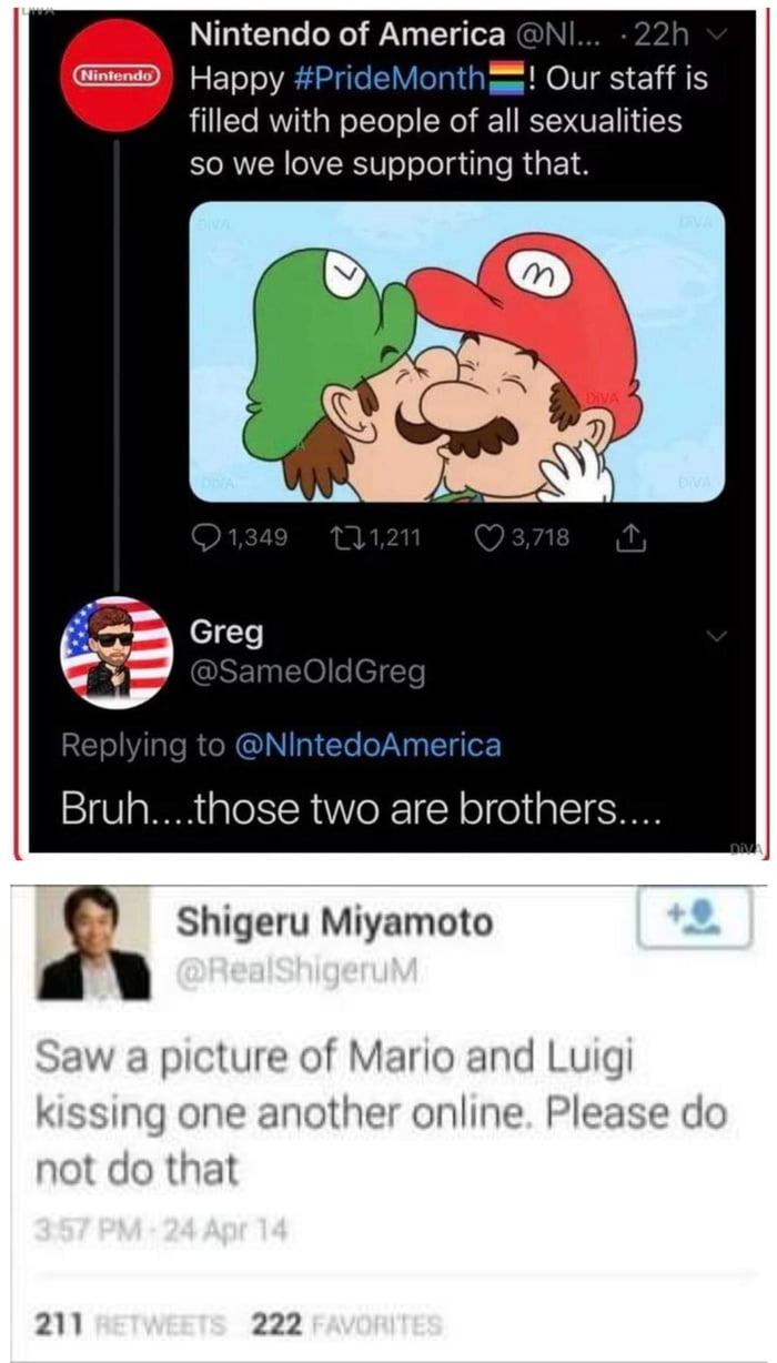 You done f**ked up aamerica, how the hell does the manager of offical nintendo Twitter not know they're brothers LMAO guess they're playing Super Smash bro