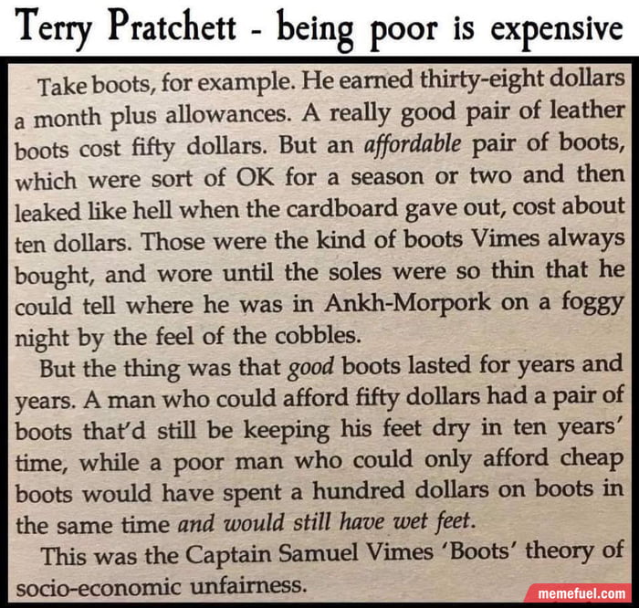 Samuel Vines ‘Boots’ theory of sociologyeconomic unfairness 9GAG