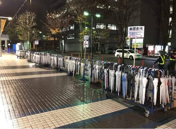 In Japan, there are special umbrella stands on the streets, for when it starts raining. After the rain stops, you shall put the umbrella back at the nearest stand.