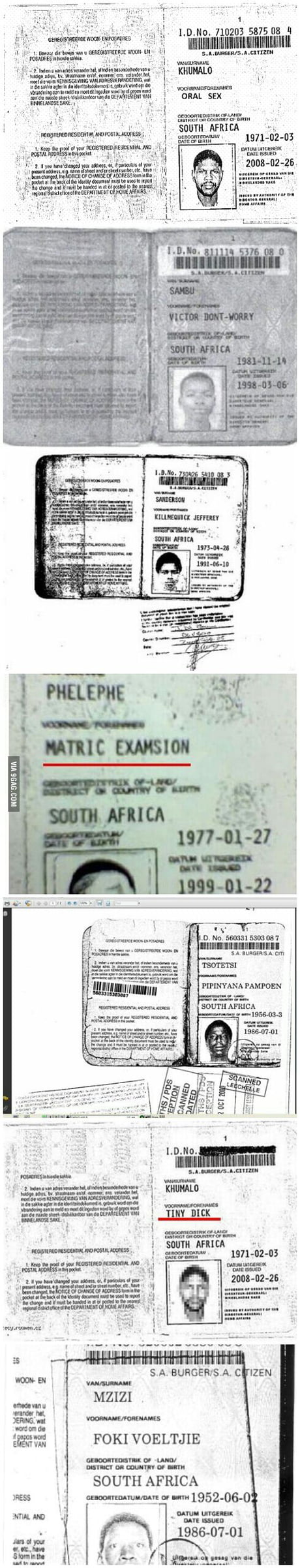 I Googled Funny South African Id Names Wasnt Disappointed 9gag