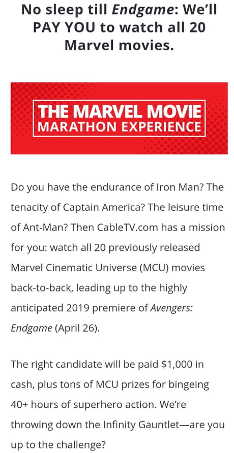 Binge Watch All The 20 Mcu Movies They Say Without A Snap And Win 1000usd 9gag