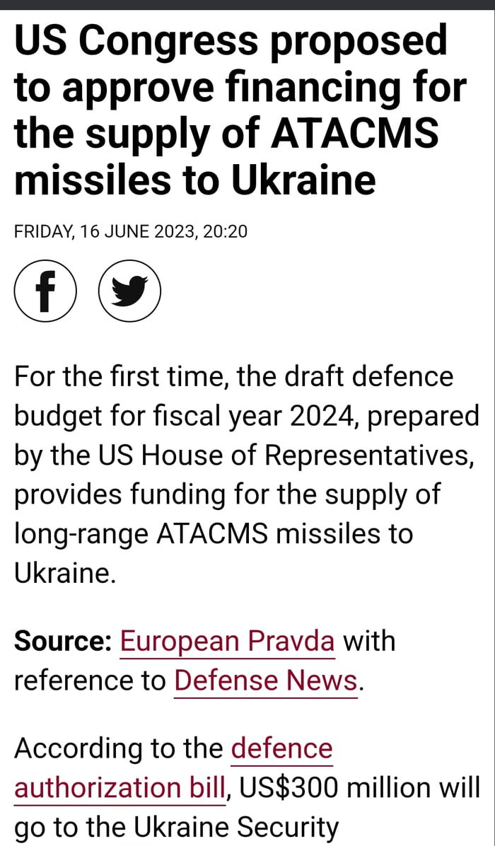 United States 2024 draft defense budget includes ATACMS. 9GAG