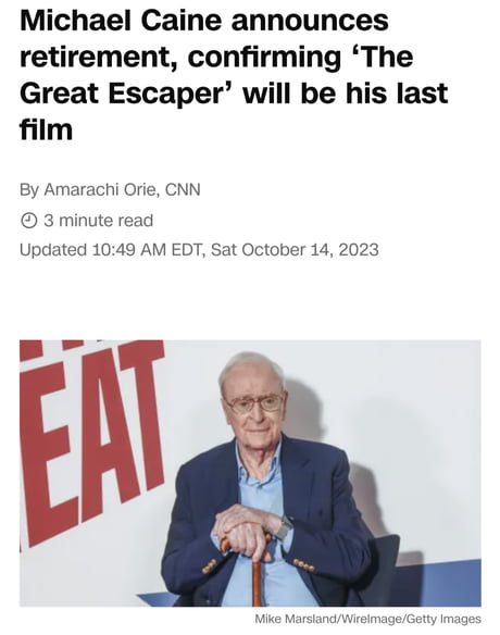 Michael Caine announces retirement, confirming 'The Great Escaper' will be  his last film