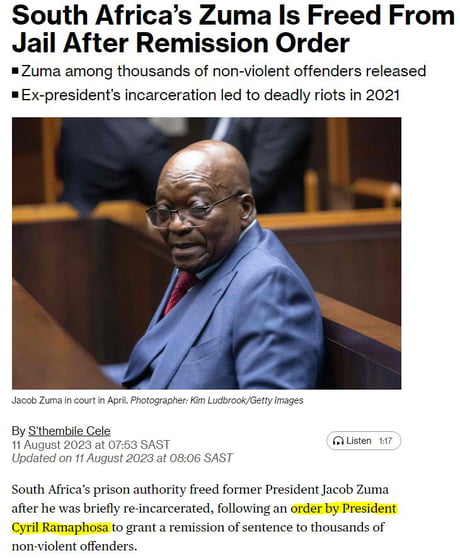 Jacob Zuma Released as South African President Ramaphosa Grants