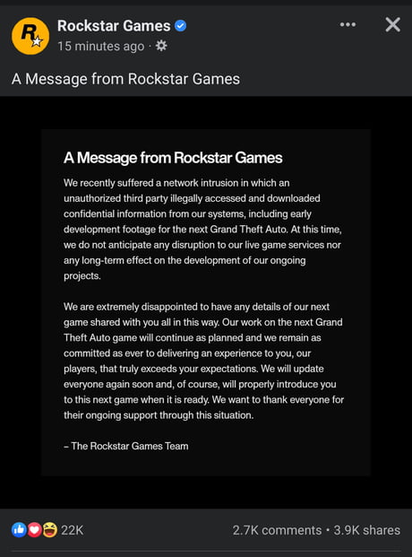 Traducao nos comentarios rockstargames @ A Message from Rockstar