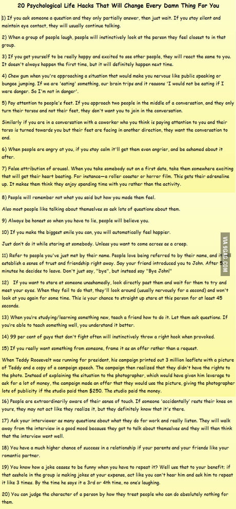 20 Psychological Life Hacks. I know it's long but it will be worth to read  - 9GAG