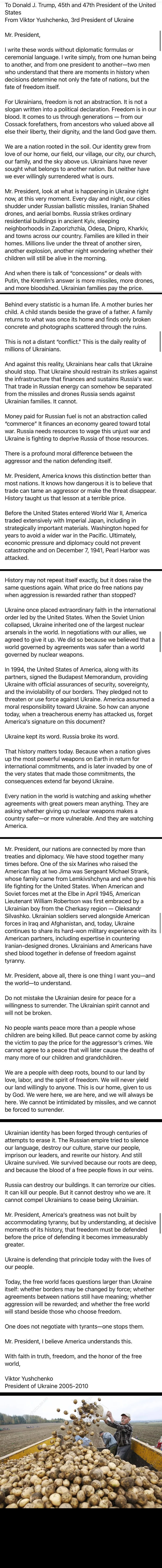 Open letter to Donald Trump by the 3rd President of Ukraine Viktor Yushchenko
