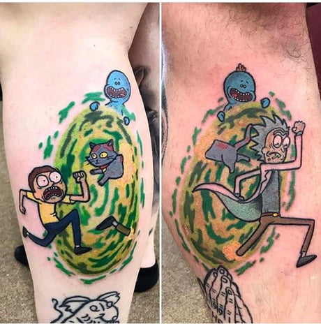 A Clever RICK AND MORTY Tattoo Uses Green Screen to Make a Real Portal   Nerdist