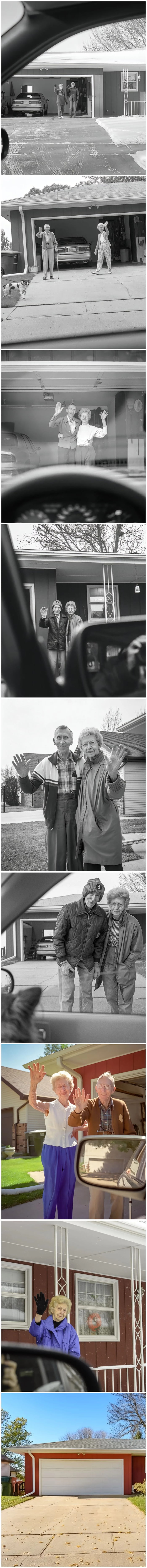 Woman photographed her grandparents waving at her every year when she comes back for the holiday weekend