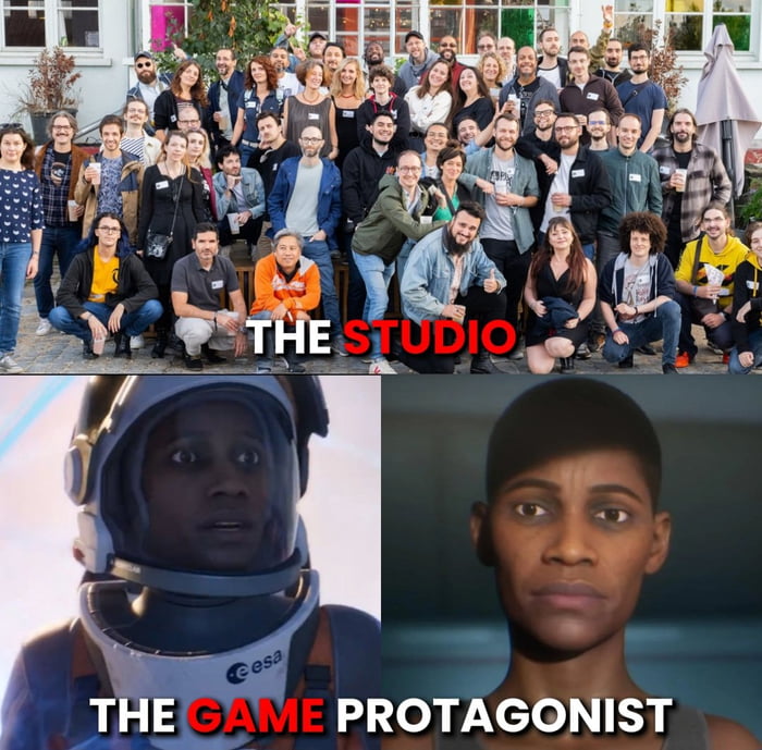 Nearly all White French studio in colab with European Space Agency... Millions spent on new game Aphelion. Creates the most predictable protagonist imaginable. Game peaks at 219 players on Steam