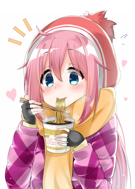 A pink hair girl eats ramen - 9GAG