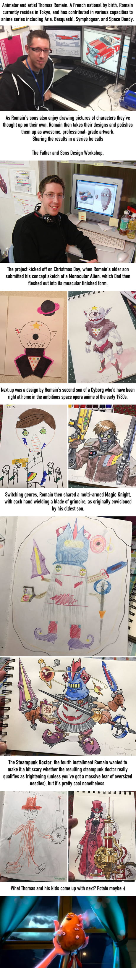 Anime Artist Dad Turns Young Sons Sketches Into Awesome Animation Character Designs 9gag