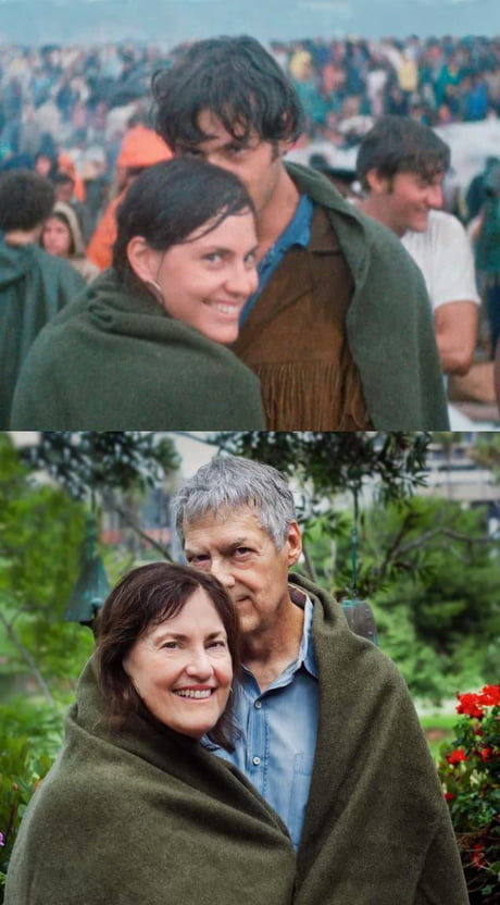 Couple at Woodstock 48 hours after they met, and 50 years later.
