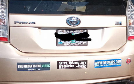 Not exactly the bumper sticker collection you expect to see on a Prius -  9GAG