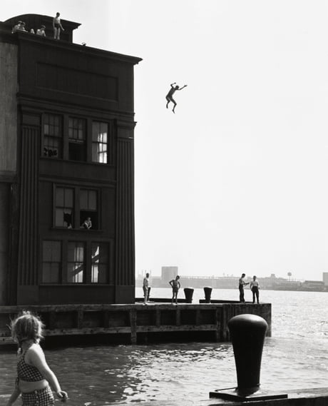Swimmers jumping into Hudson River - 1948