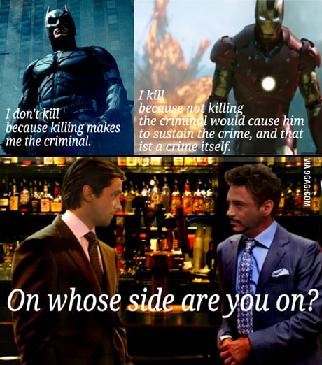 Bruce Wayne and Tony Stark. What do you think is right? - 9GAG