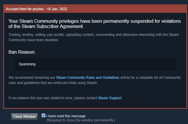 Got 16 Years Of Steam Community Ban For Posting PUBG Refferal Code Into 