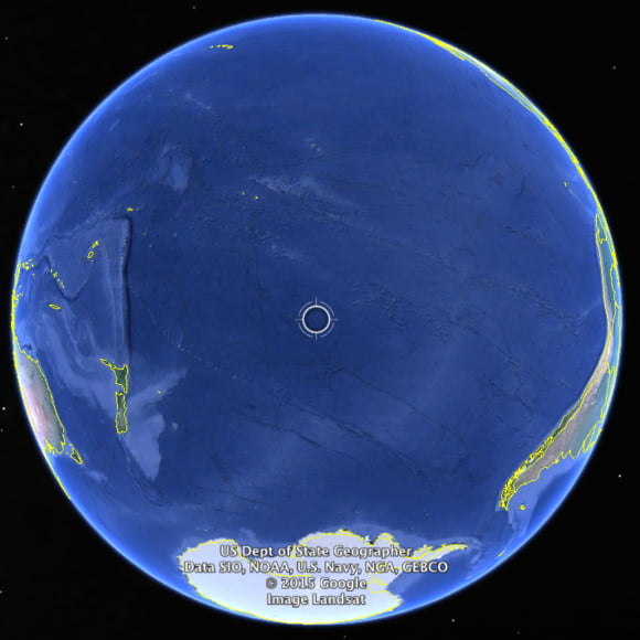 Point Nemo in the Pacific Ocean is the furthest you can get away from any land on Earth. If you somehow get to this point, the closest people to you would actually be in the Internation Space Station than someone living on earth