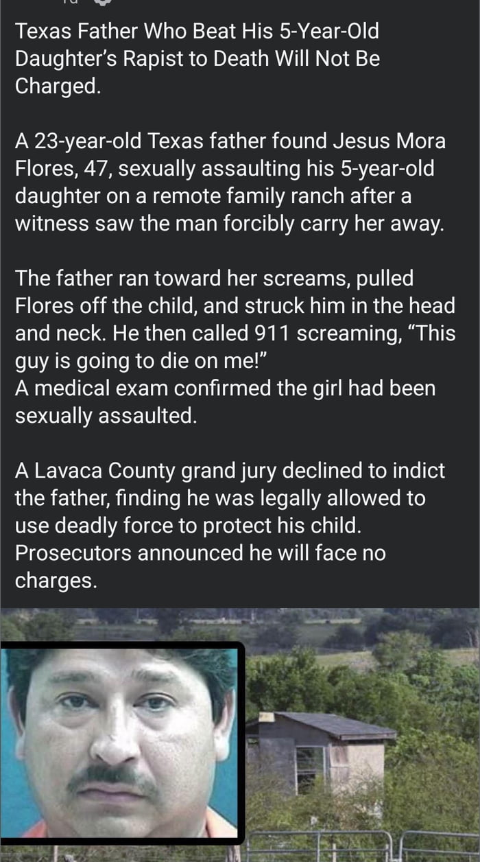 Child rapist beaten to death by Texas father: No charges filed.