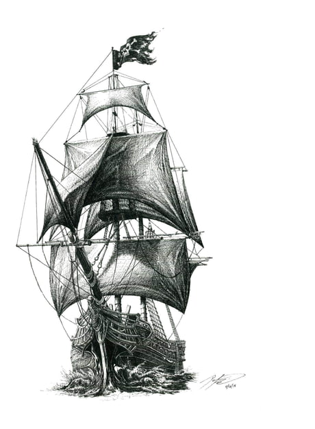 Here Is A Pirate Ship I Drew A Few Years Back As A Wedding Gift For A Friend It S A Pen Drawing About 8 5 X 11 9gag