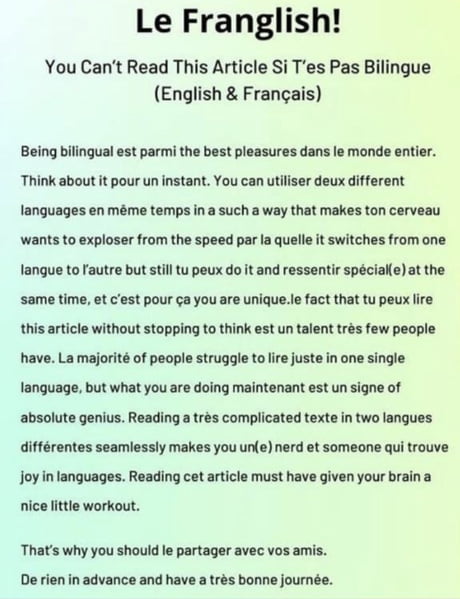 This Franglish Text For Bilingual People Who Speak English And French Fluently 9gag