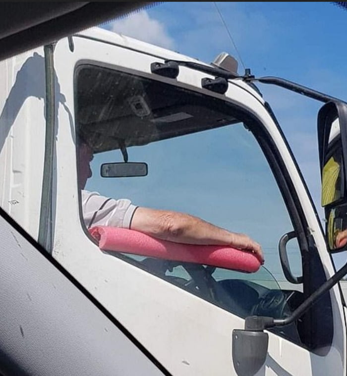 Australian innovation: Slice the middle of a pool noodle and slide it over the window glass to use as an arm rest while driving