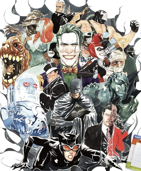 Who is between Riddler and Harley Quinn in this Batman Rogue's Gallery art  piece? - 9GAG