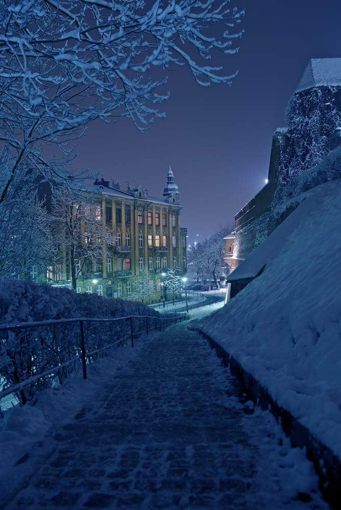 Winter night in Krakow, Poland