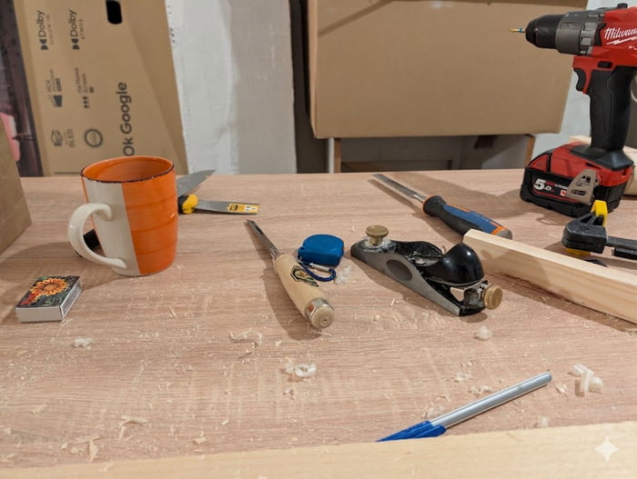 How little I need to be happy - sitting at the table I made on the chair I made