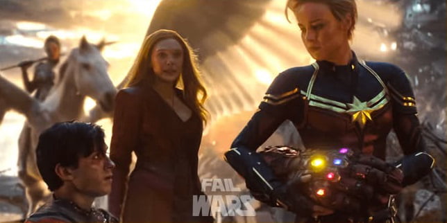 A question: In *Avengers: Endgame*, when Spider-Man hands the Gauntlet to Captain Marvel, why didn't she use it to finish off Thanos and his entire army?
