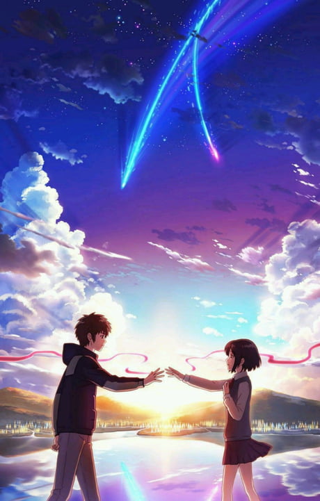 So cool that the main characters in (Kimi no na wa) are in (Tenki ni ko) -  9GAG