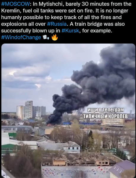 Oil depot on fire only 20km from Moscow.