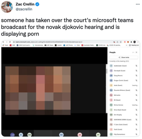 460px x 451px - Live Streaming Of Novak Djokovic's Court Hearing Interrupted By Porn - 9GAG