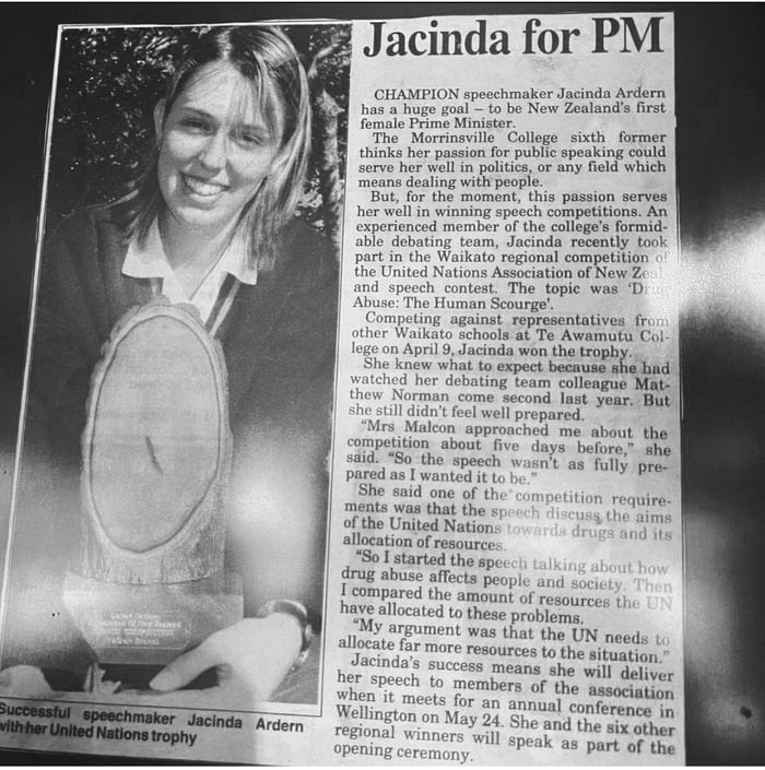 College student Jacinda Ardern talking about her future hopes (1995).