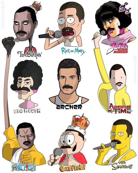 Freddie Mercury Queen in different style of drawing - 9GAG