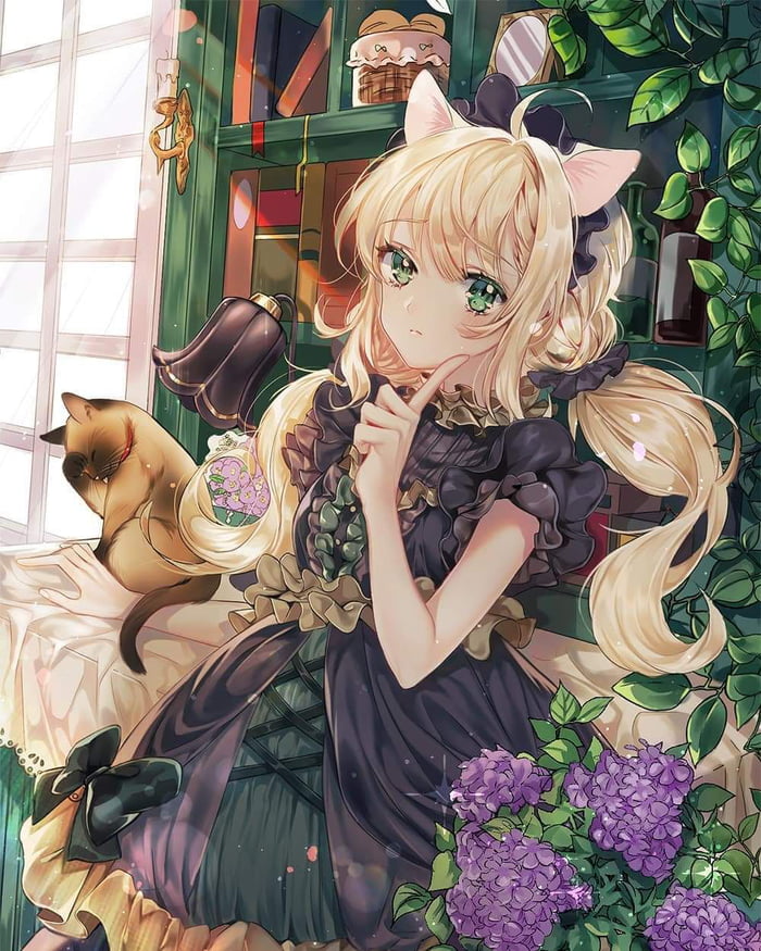 Cute neko with green eyes