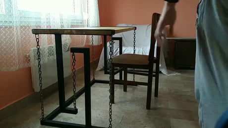 Table held by chains Gotta love physics