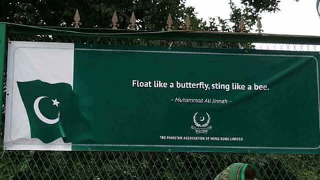 A Legendary Boxer Muhammad Ali S Quote Float Like A Butterfly Sting Like A Bee And Pakistani Intellectuals Thinks It S Quoted By Muhammad Ali Jinnah 9gag