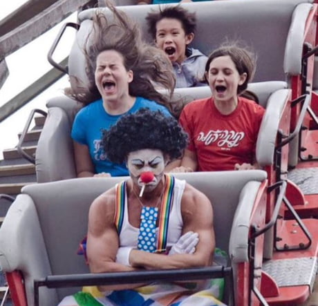 Rollercoaster clown is not amused 9GAG