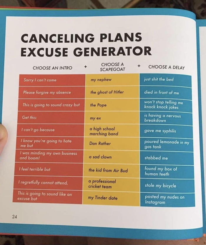 The Cancelling Plans Excuse Generator - 9GAG