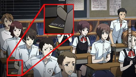 I just found a Death Note in an great horror anime called Another - 9GAG