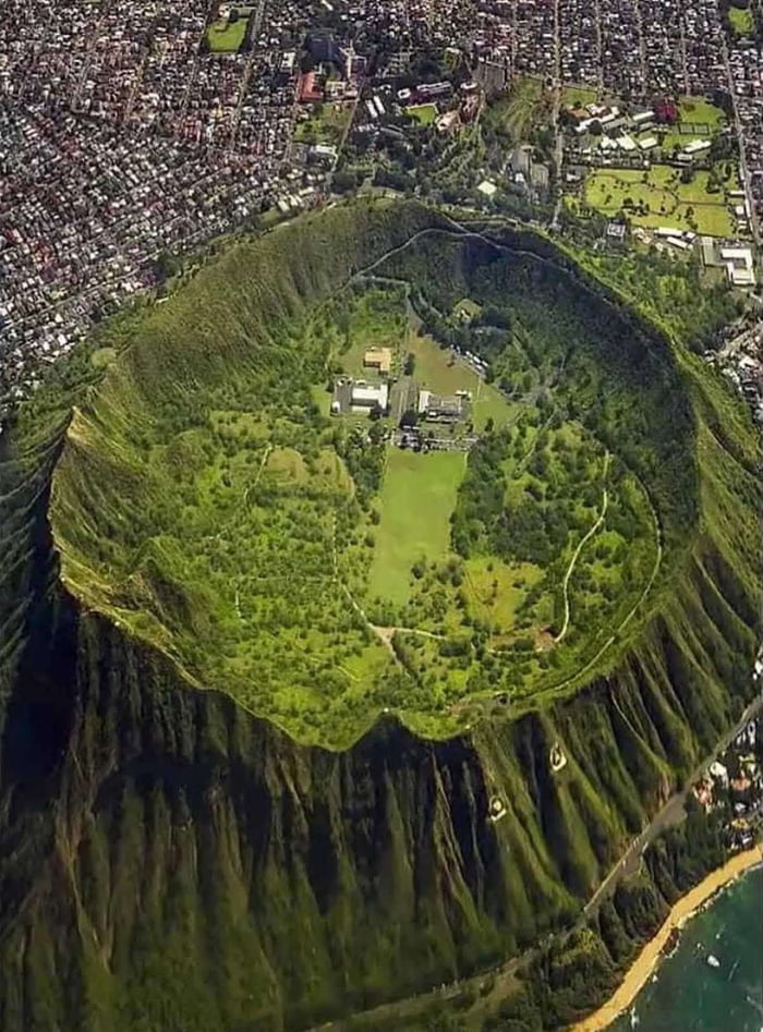 Diamond Head, a 500,000-year-old volcanic tuff cone located on the island of O'ahu in Hawaii
