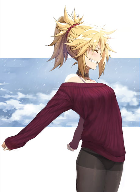Anime Pantyhose Legs #1035: Mordred (Fate/Grand Order) in a casual outfit.  Artist: Tonee. - 9GAG