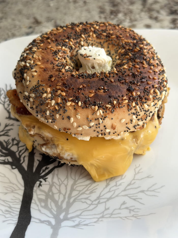 Bacon Egg And “cheese” On An Everything Bagel With Cream Cheese 9gag